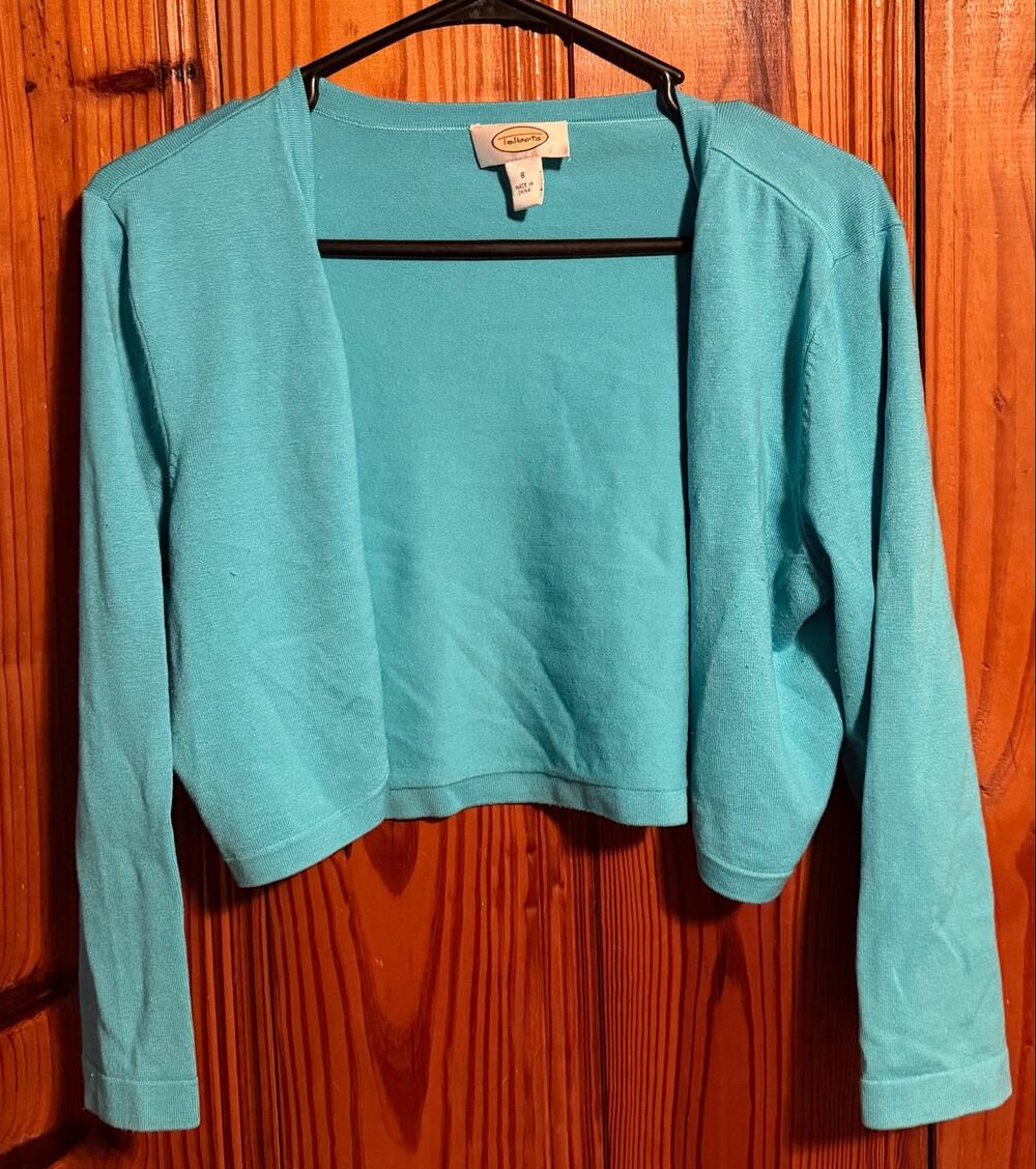 Talbots Women’s Silk Blend Open Front Cardigan Blue Long Sleeve Minimalist 8